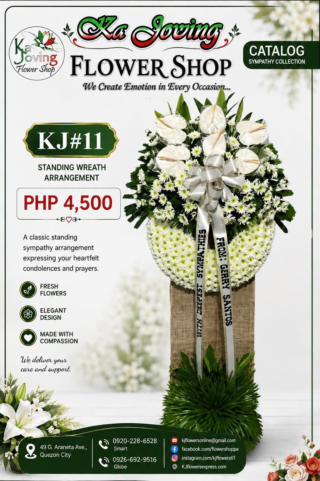 KJ#11 – Peaceful Tribute White Sympathy Standing Wreath