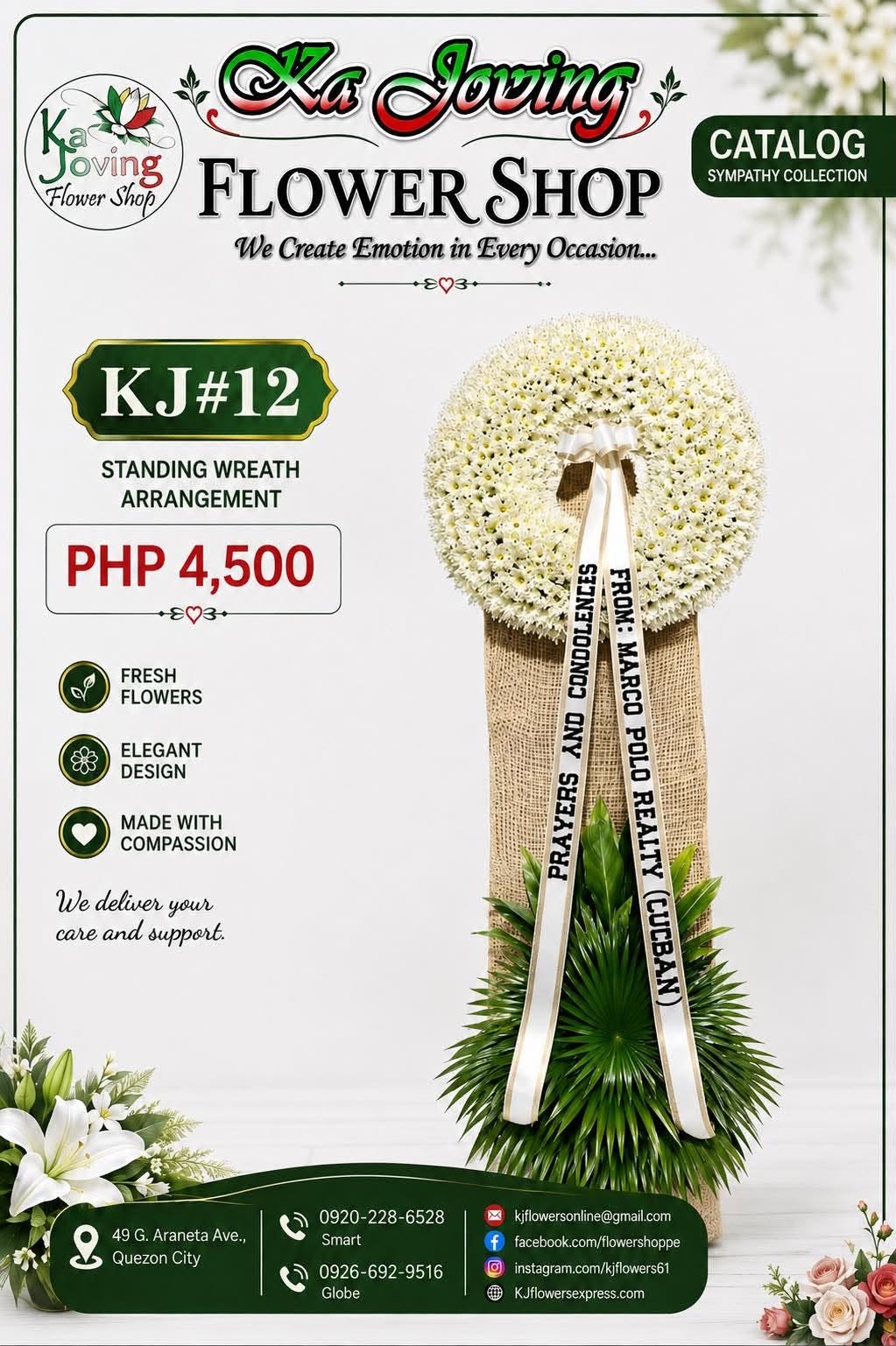 KJ#12 – Eternal Circle White Sympathy Standing Wreath