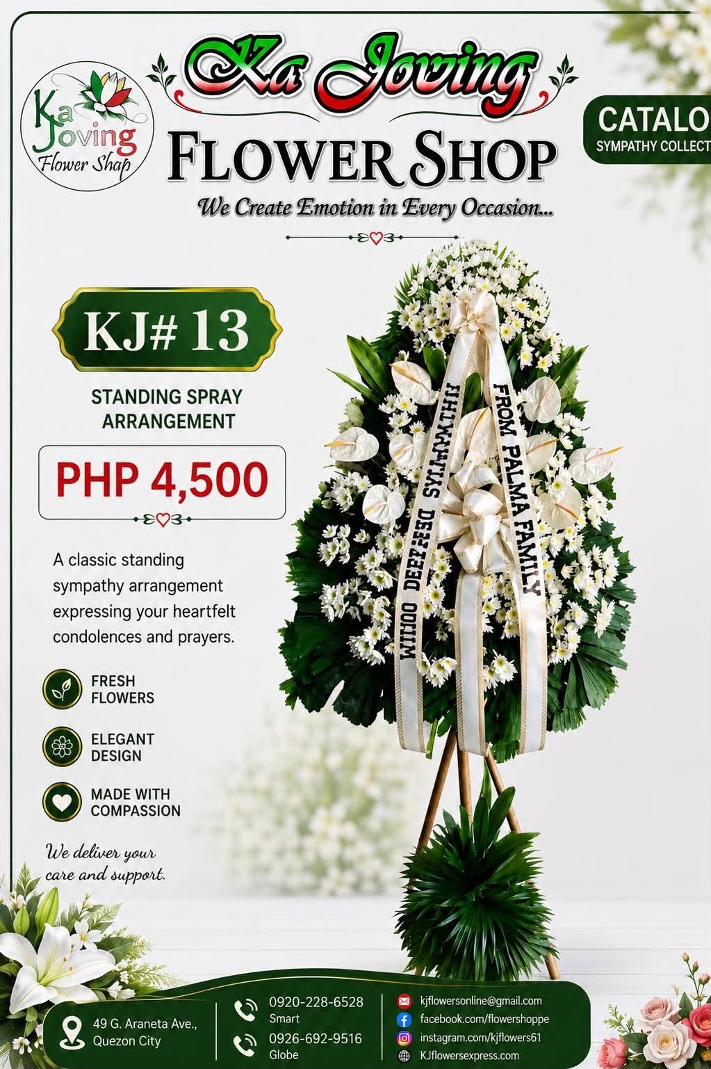 KJ#13 – Graceful Remembrance White Sympathy Standing Spray