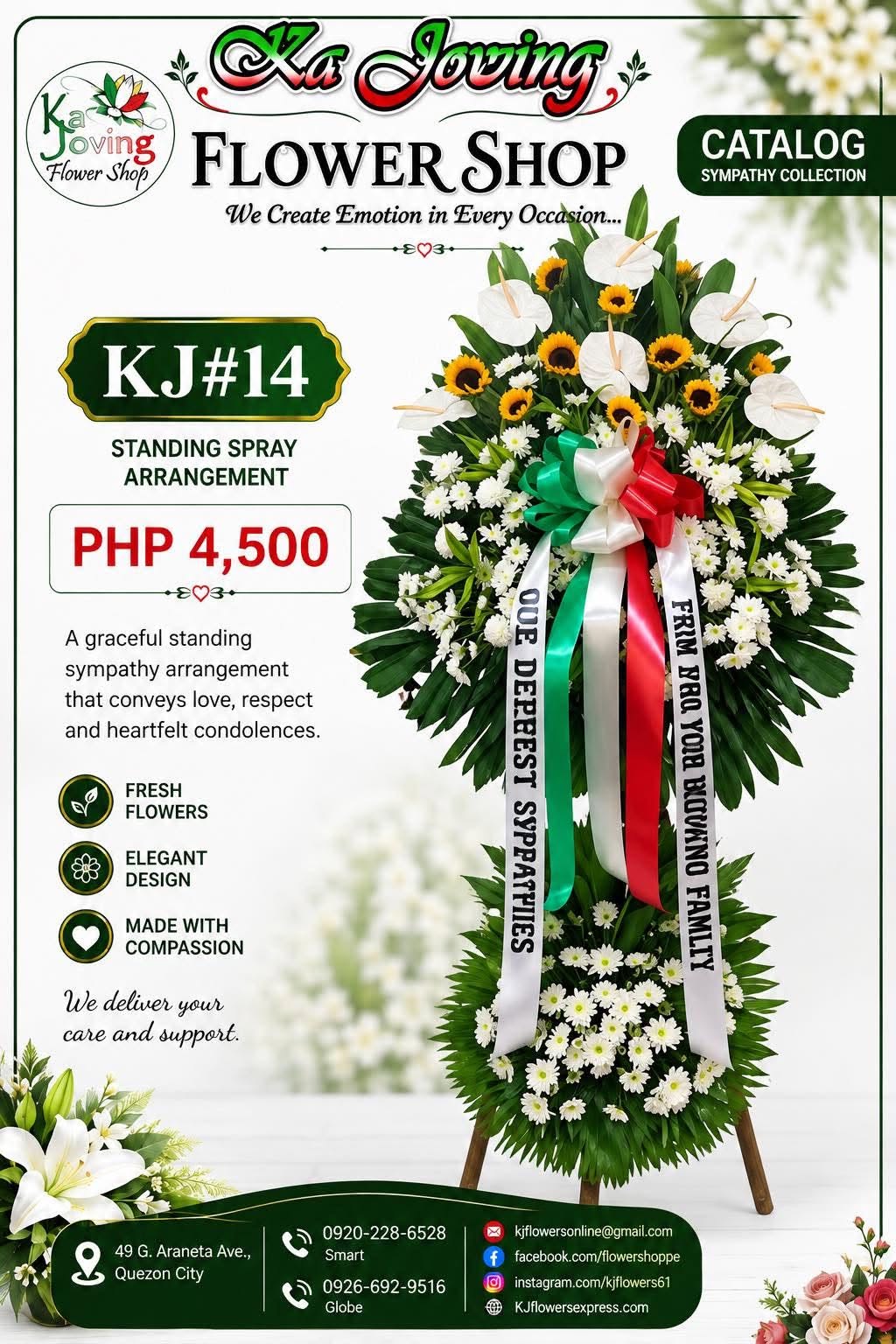 KJ#14 – Golden Tribute Sympathy Standing Spray