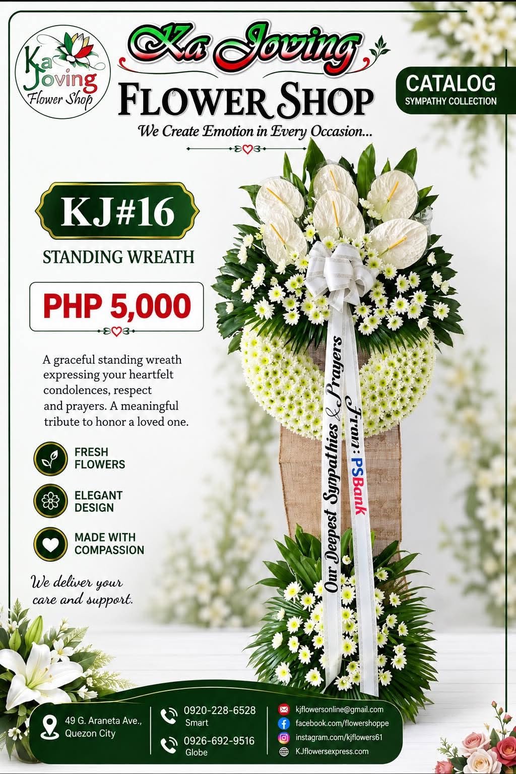 KJ#16 – Graceful White Sympathy Standing Wreath
