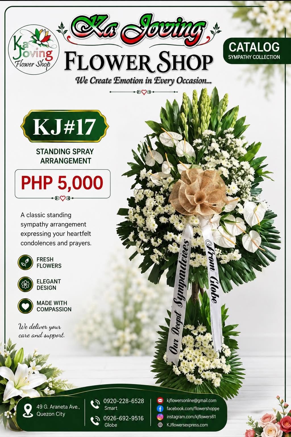 KJ#17 – Elegant White Sympathy Standing Spray