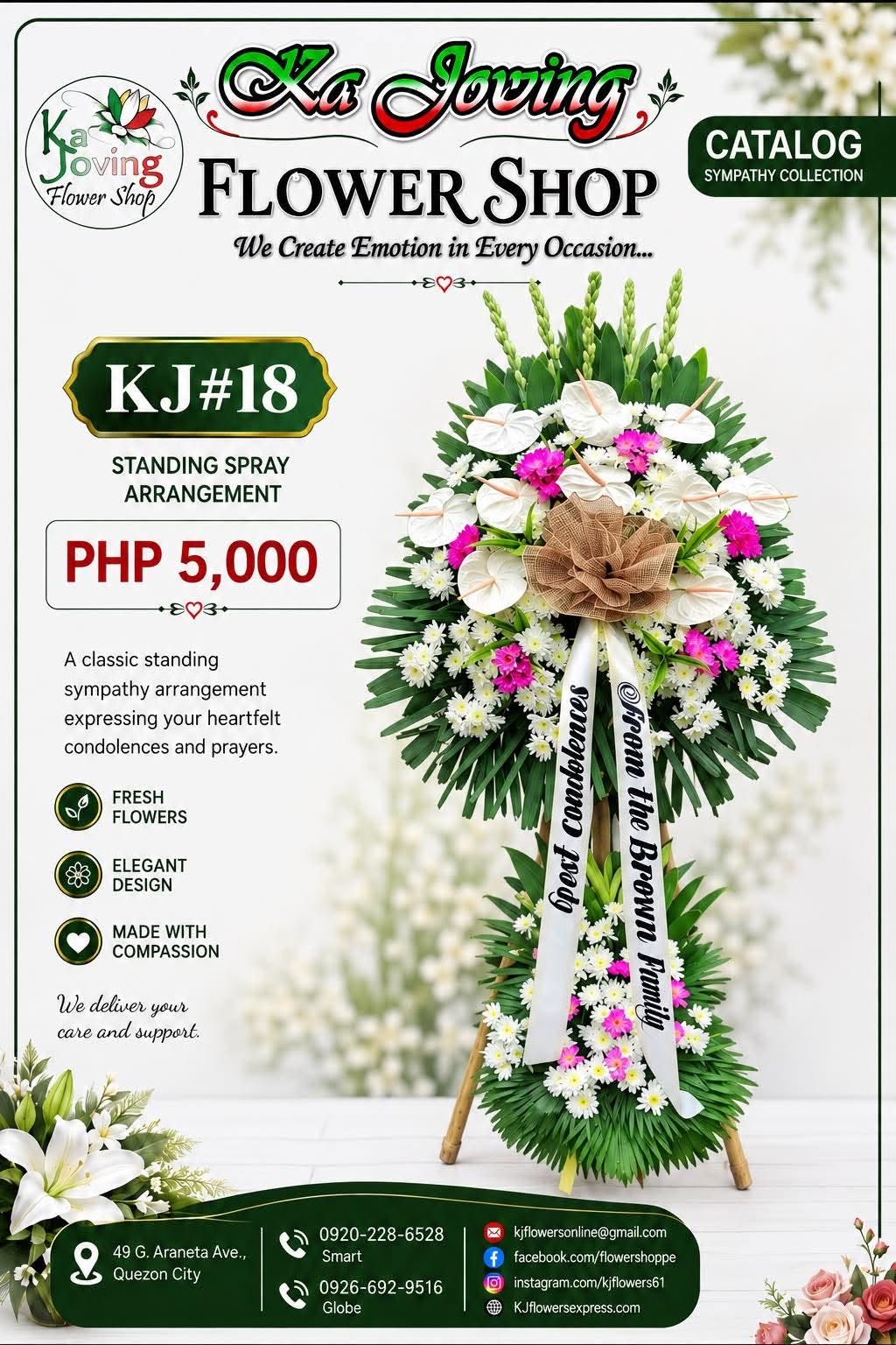 KJ#18 – White & Pink Sympathy Standing Spray