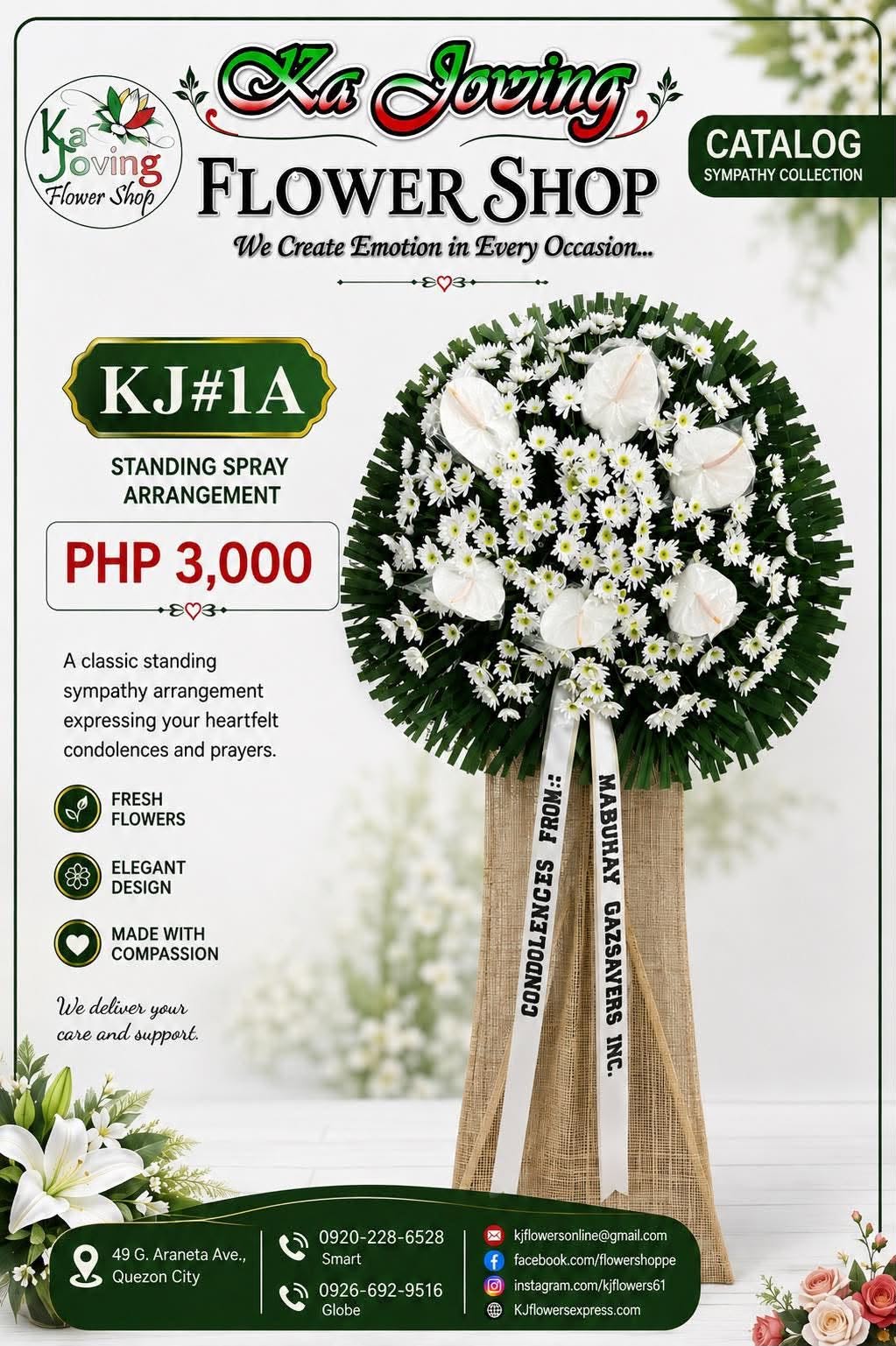 KJ#1A – Classic White Serenity Sympathy Standing Spray