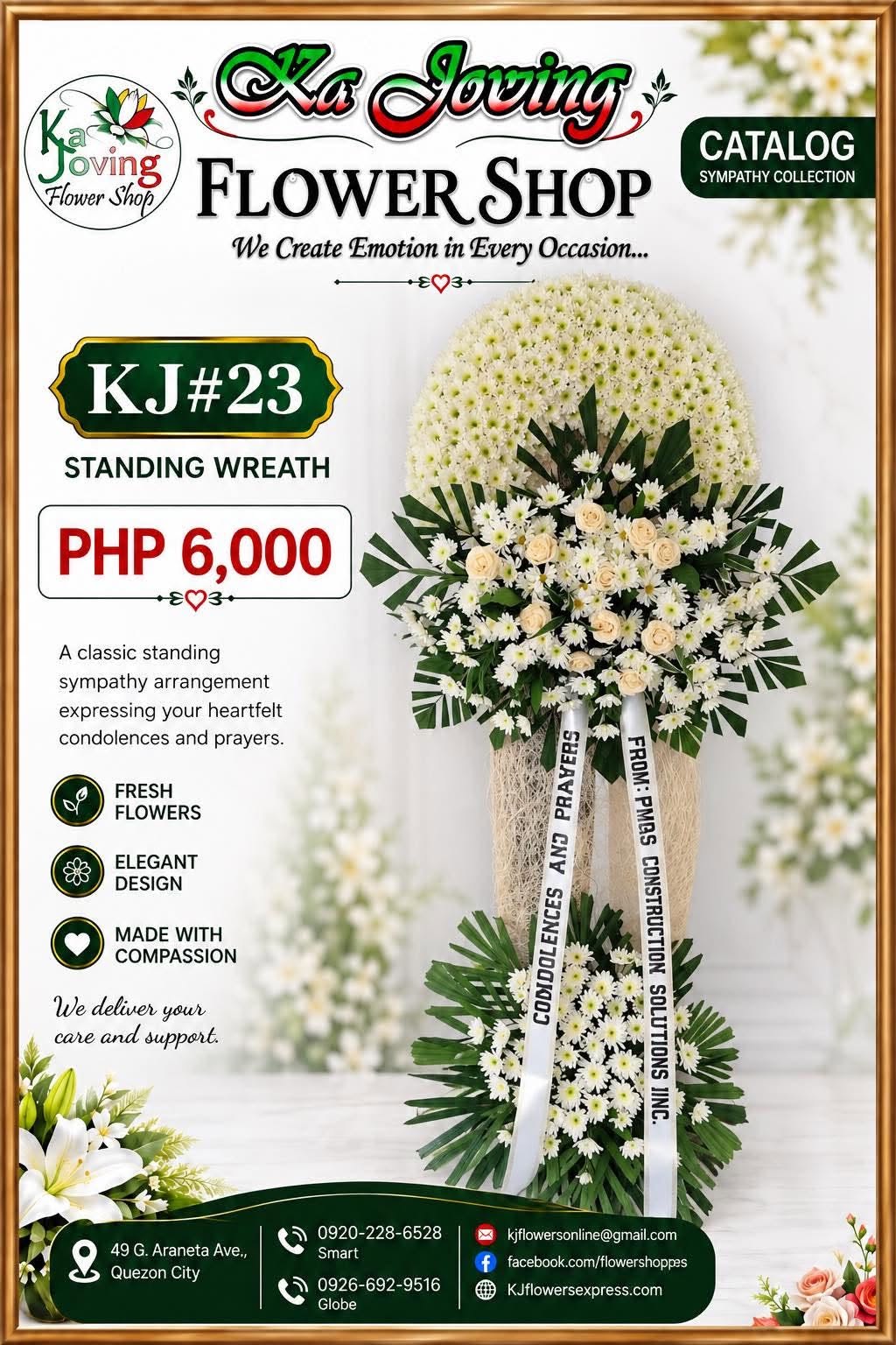 KJ#23 – Elegant White Sympathy Standing Wreath