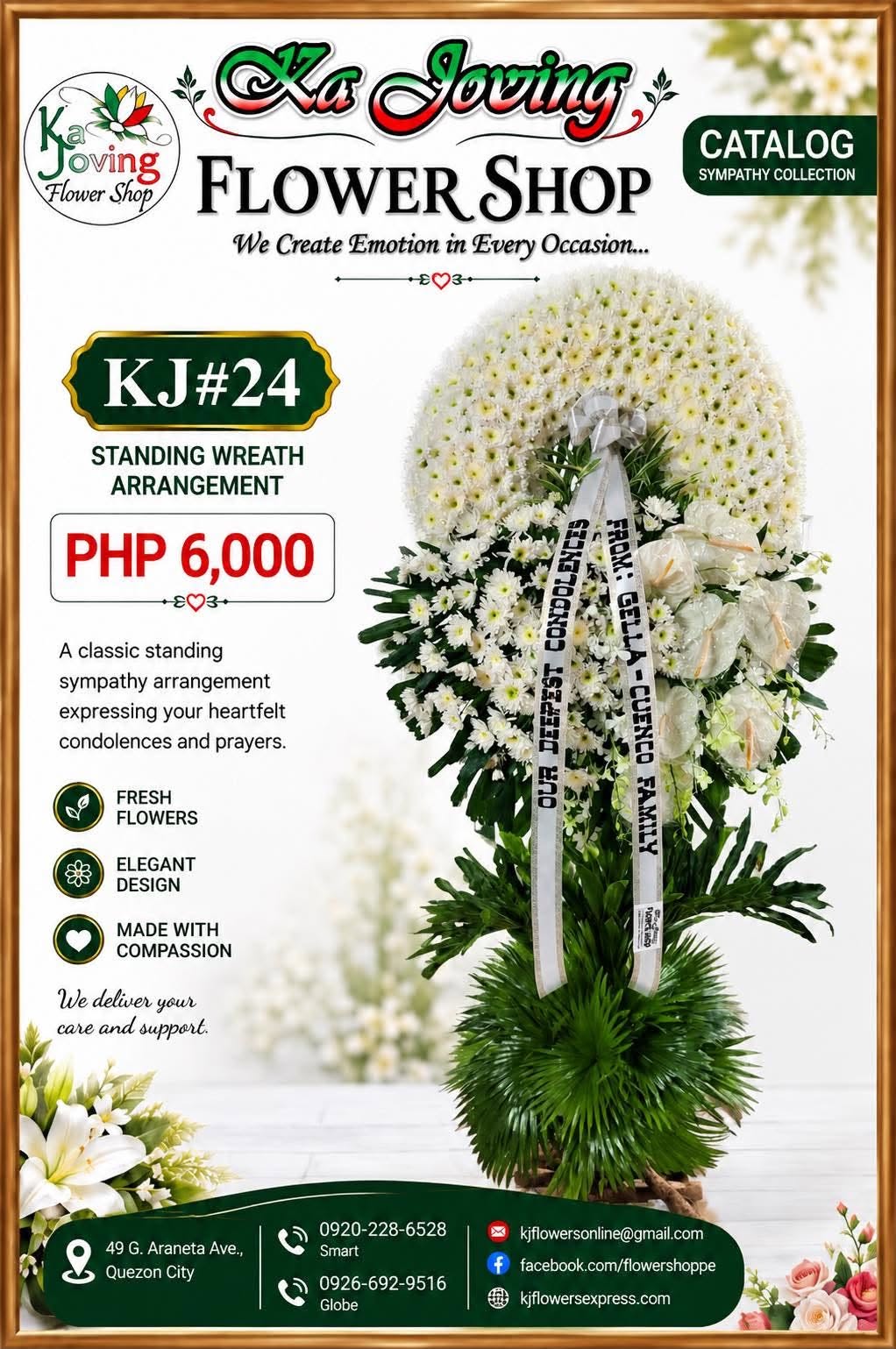 KJ#24 – Classic White Sympathy Standing Wreath