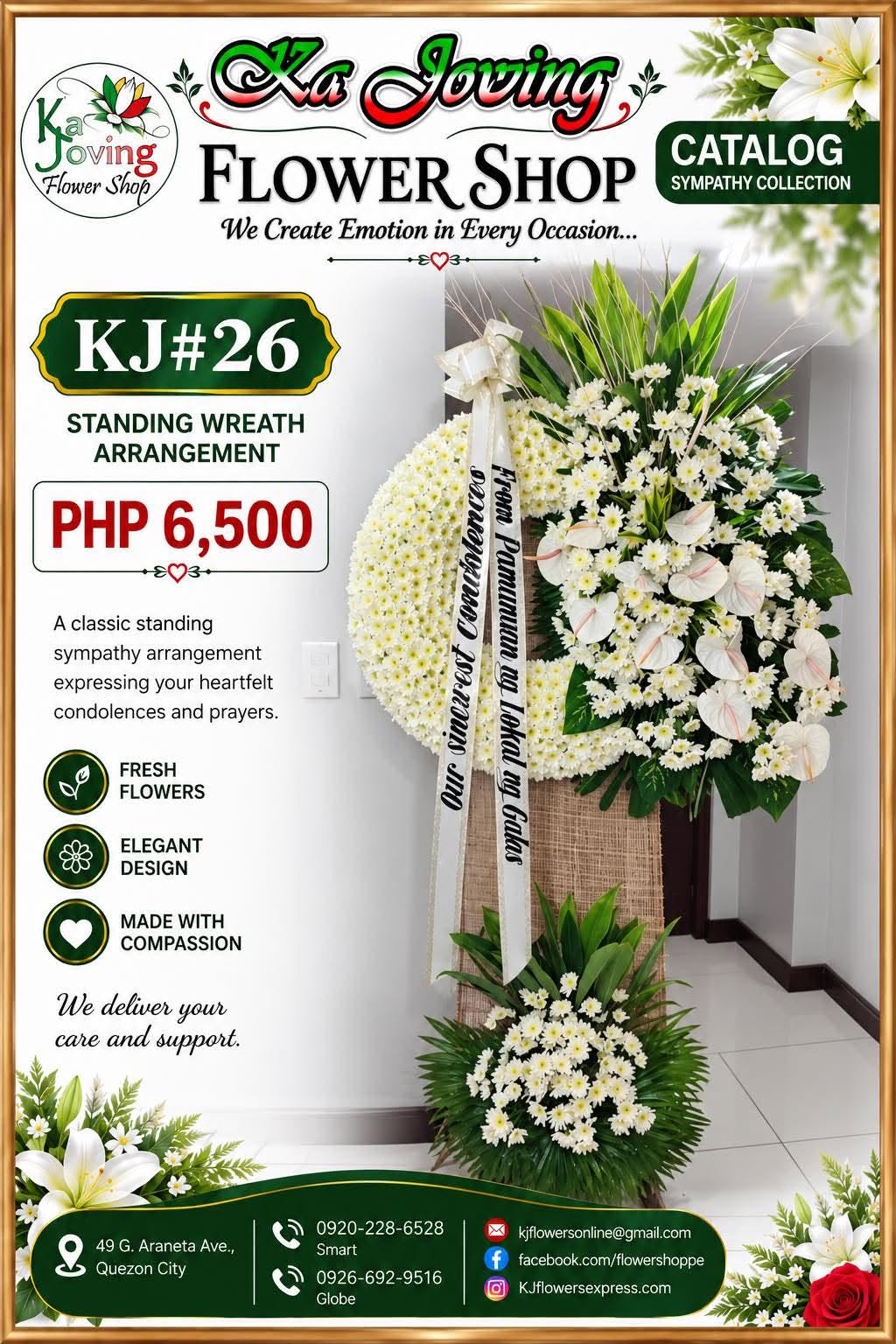 KJ#26 – Premium White Sympathy Standing Wreath