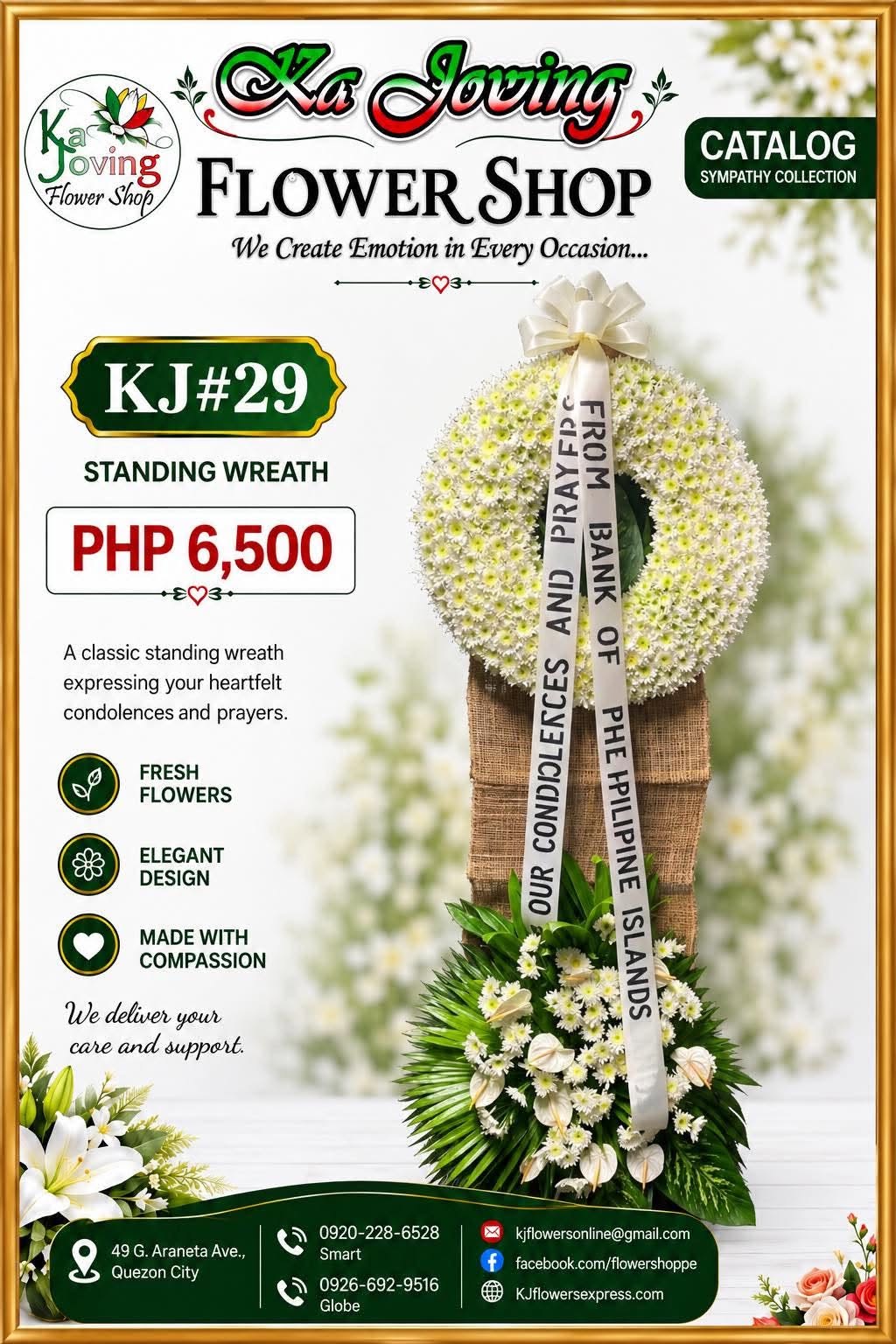 KJ#29 – Classic White Sympathy Standing Wreath