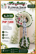 KJ#30 – Elegant White & Pink Sympathy Standing Wreath