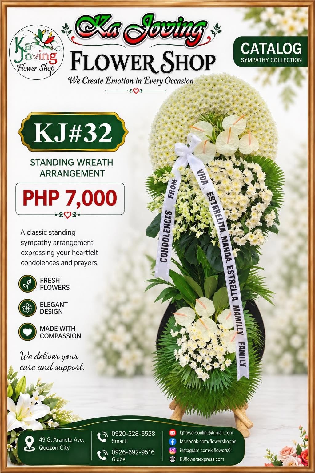 KJ#32 – Classic White Sympathy Standing Wreath