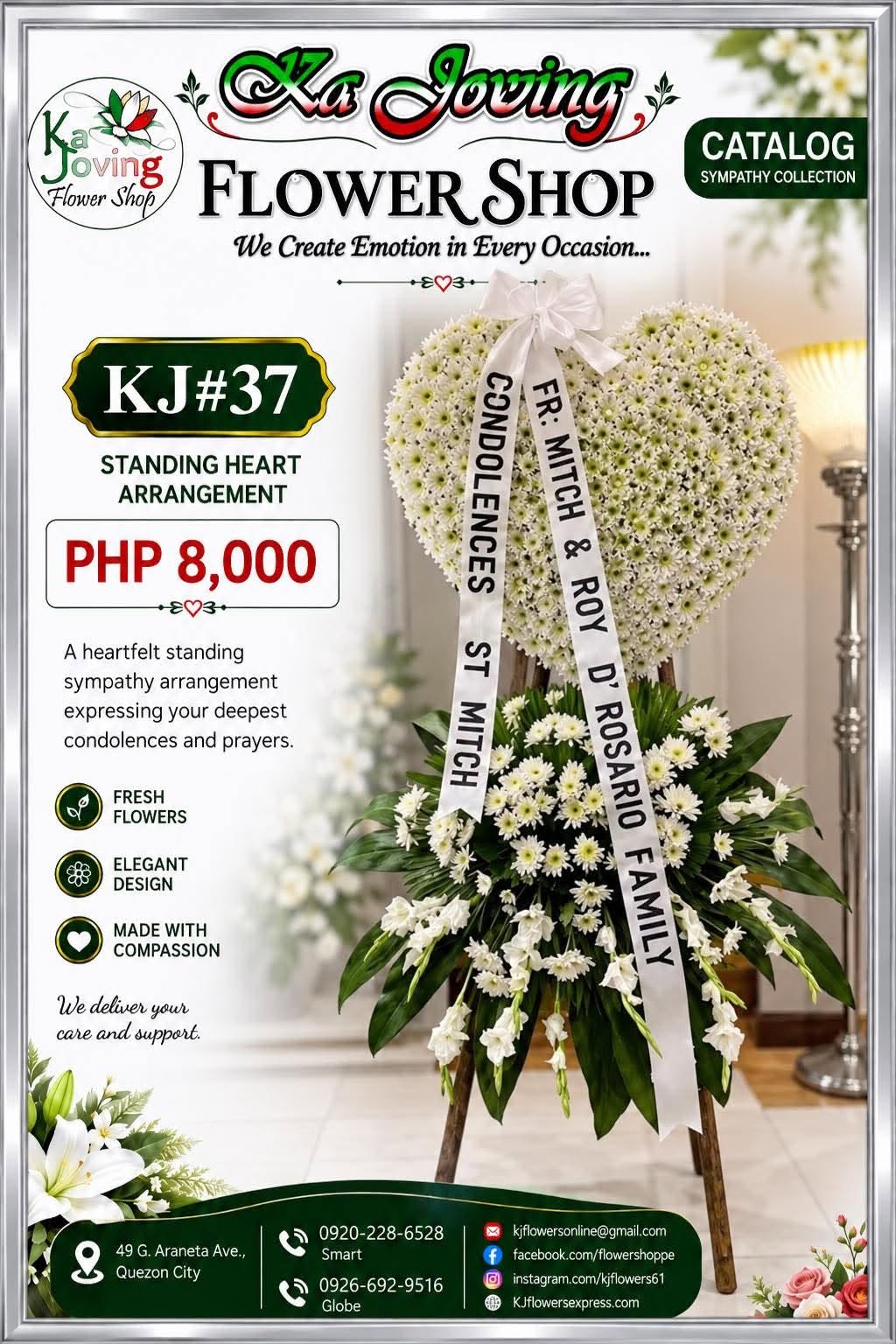 KJ#37 – Heart of Remembrance Sympathy Standing Arrangement