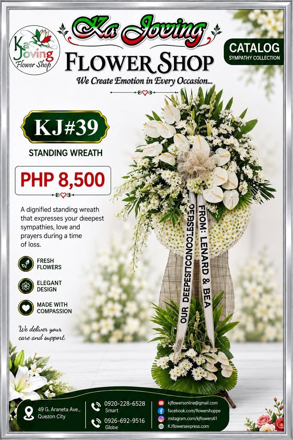 KJ#39 – Serenity White Premium Sympathy Standing Wreath