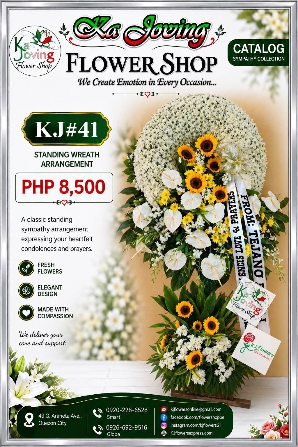 KJ#41 – Golden Remembrance Premium Sympathy Standing Wreath