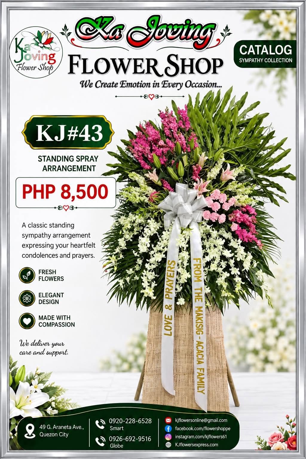 KJ#43 – Pink Serenity Premium Sympathy Standing Spray