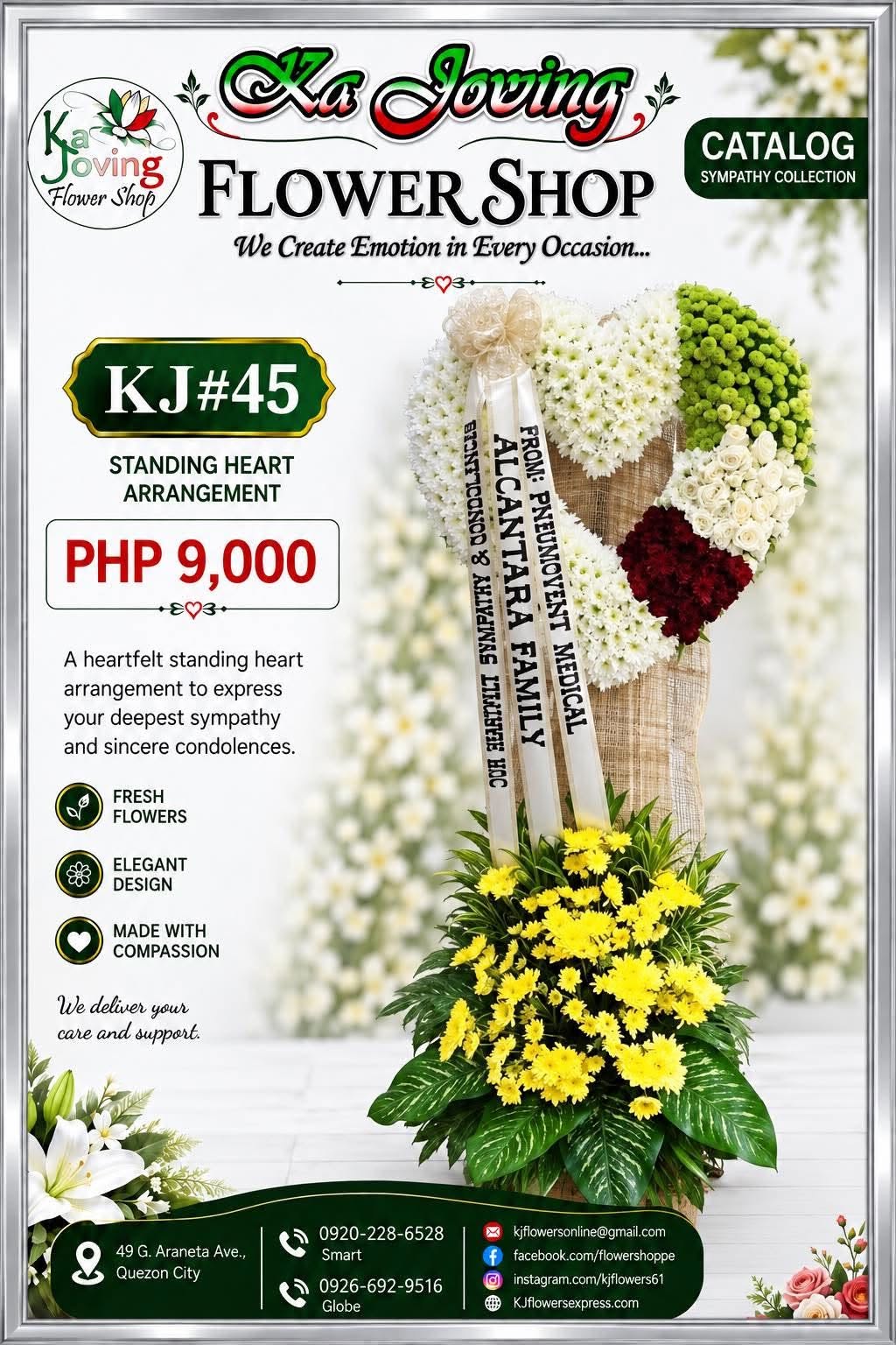 KJ#45 – Heartfelt Remembrance Standing Heart Arrangement