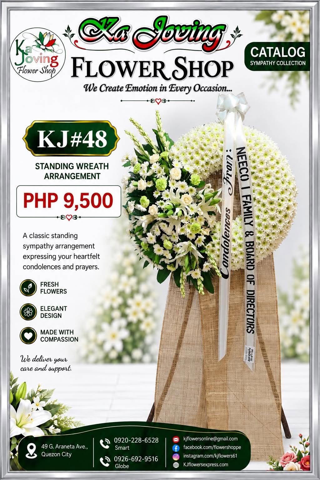KJ#48 – Serenity White Standing Sympathy Wreath