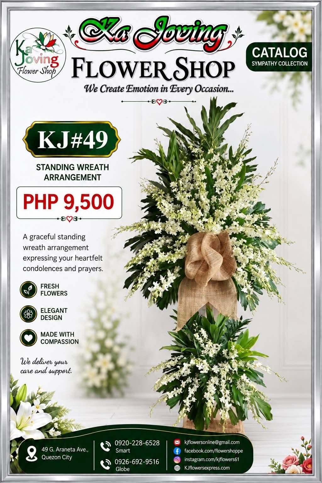 KJ#49 – Pure Grace White Standing Sympathy Arrangement