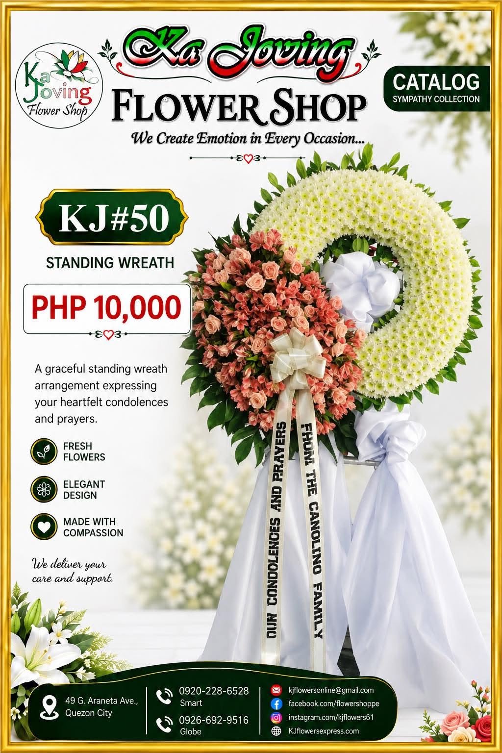 KJ#50 – Eternal Peach & White Standing Sympathy Wreath