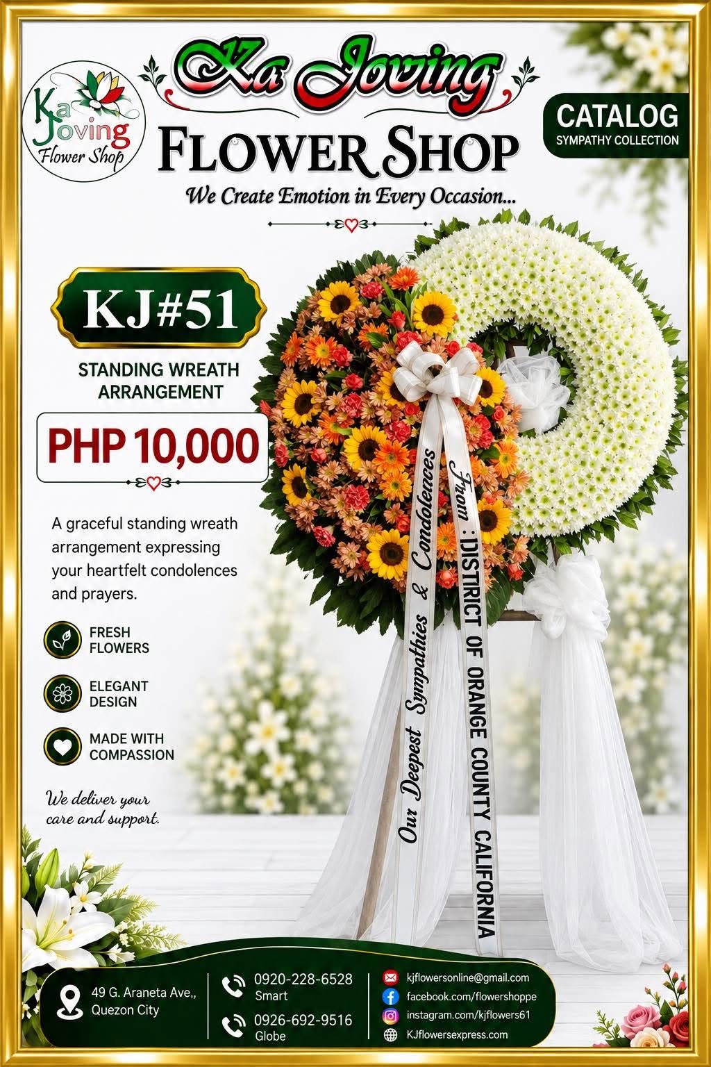 KJ#51 – Golden Tribute Standing Sympathy Wreath