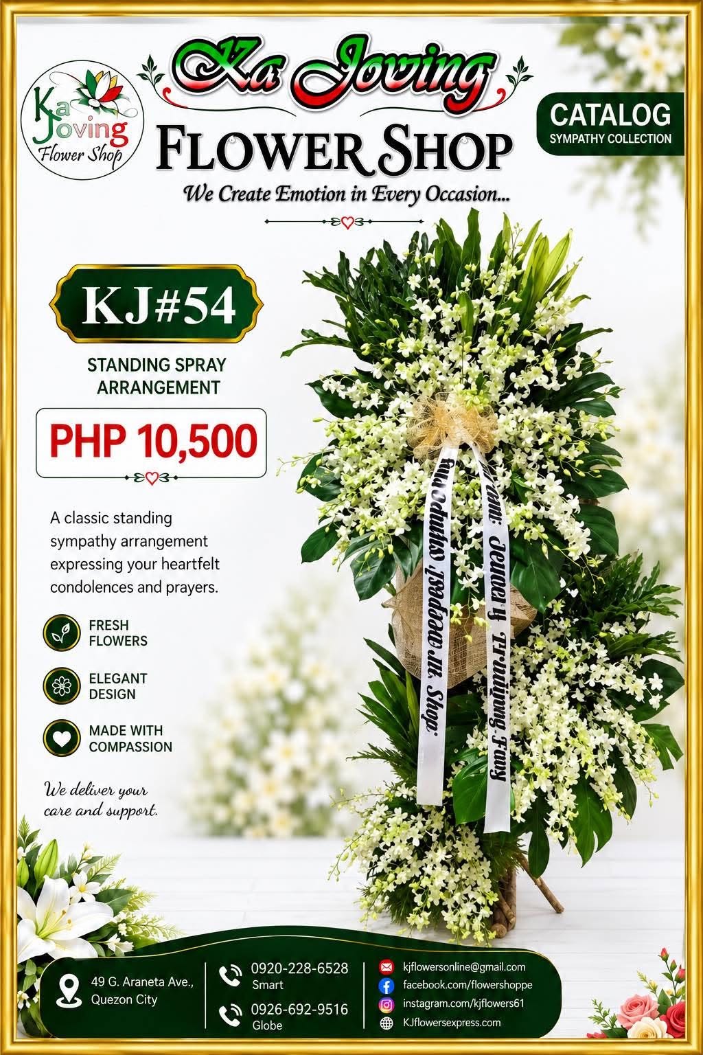 KJ#54 – Serene White Orchid Standing Sympathy Spray