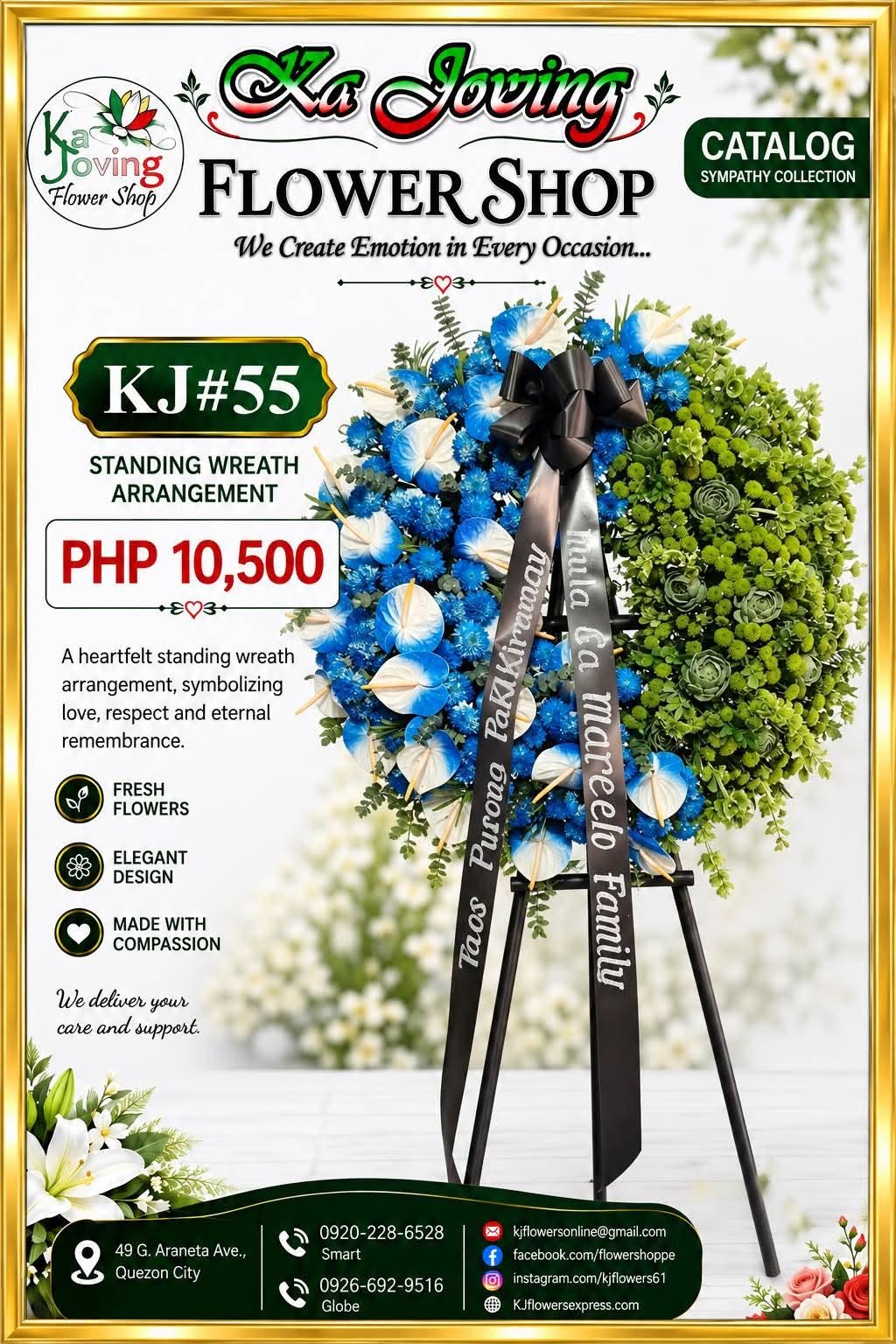 KJ#55 – Blue & Green Remembrance Standing Wreath