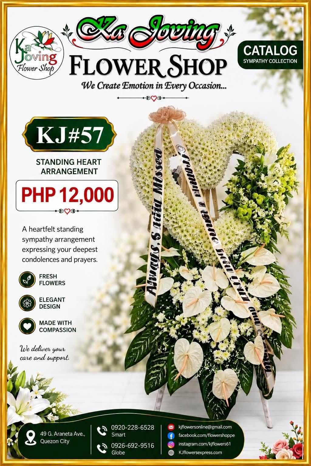 KJ#57 – Eternal Love White Heart Standing Arrangement