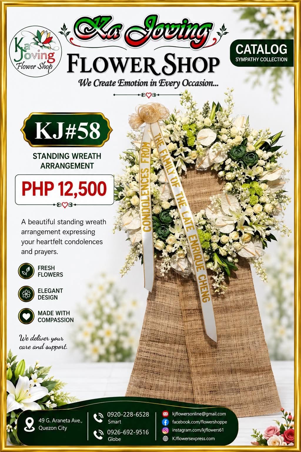 KJ#58 – Graceful Remembrance Standing Wreath Arrangement