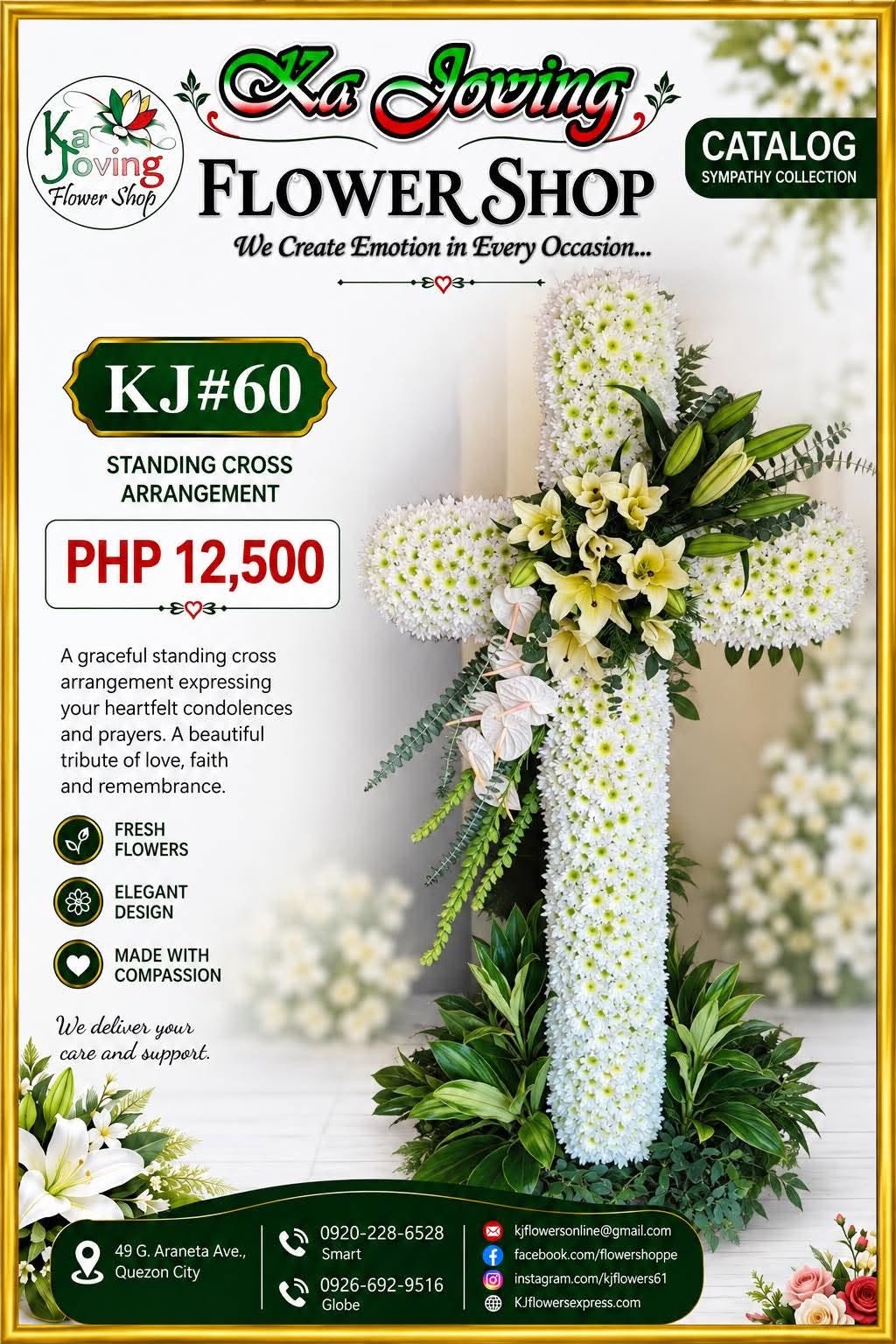 KJ#60 – Graceful Cross Standing Sympathy Arrangement
