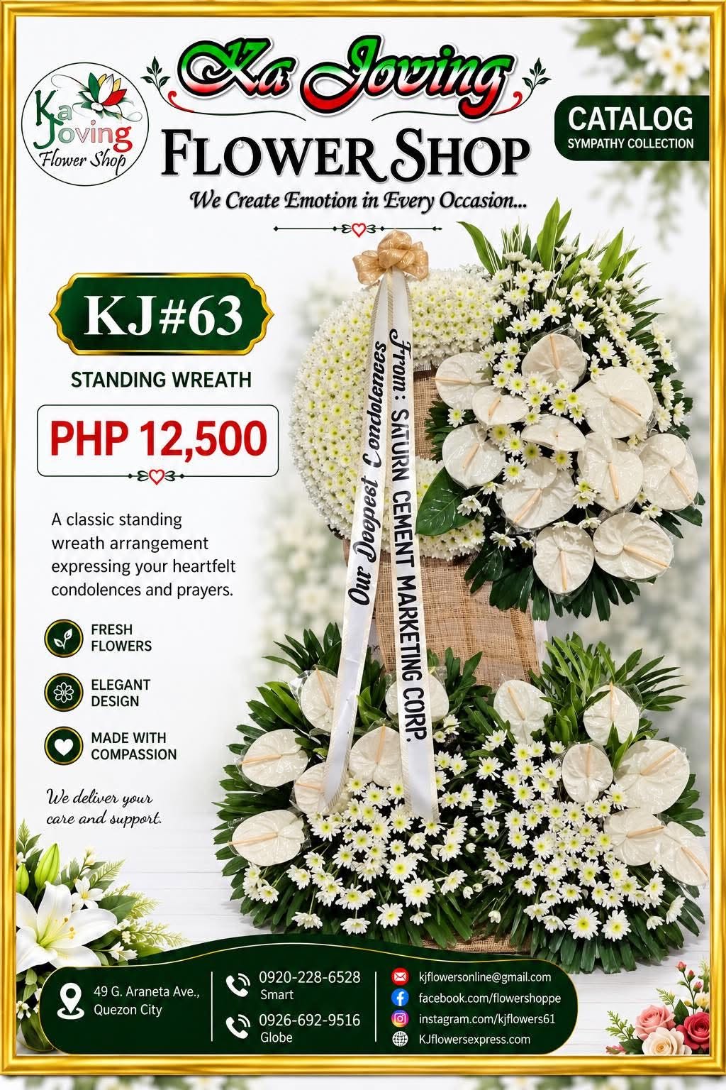 KJ#63 – Serenity White Premium Standing Wreath Arrangement