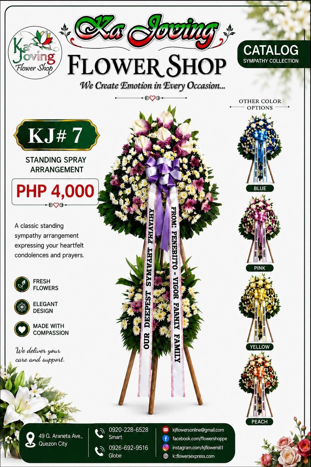 KJ#7 – Graceful Tribute Color Sympathy Standing Spray