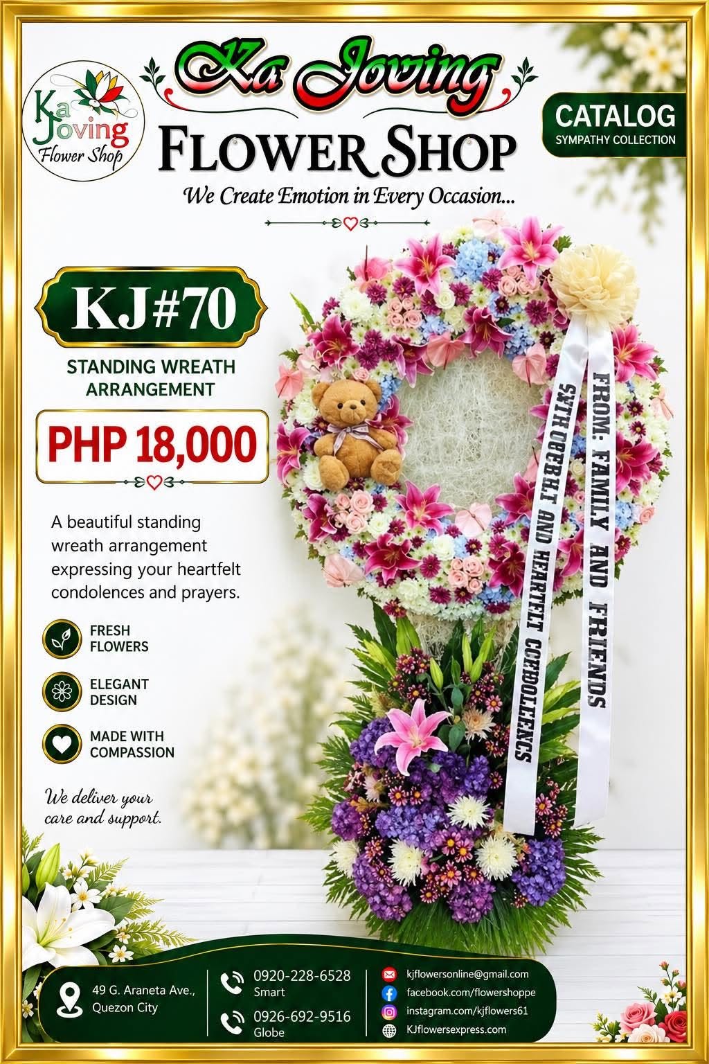 KJ#70 – Heartfelt Remembrance Standing Wreath Arrangement