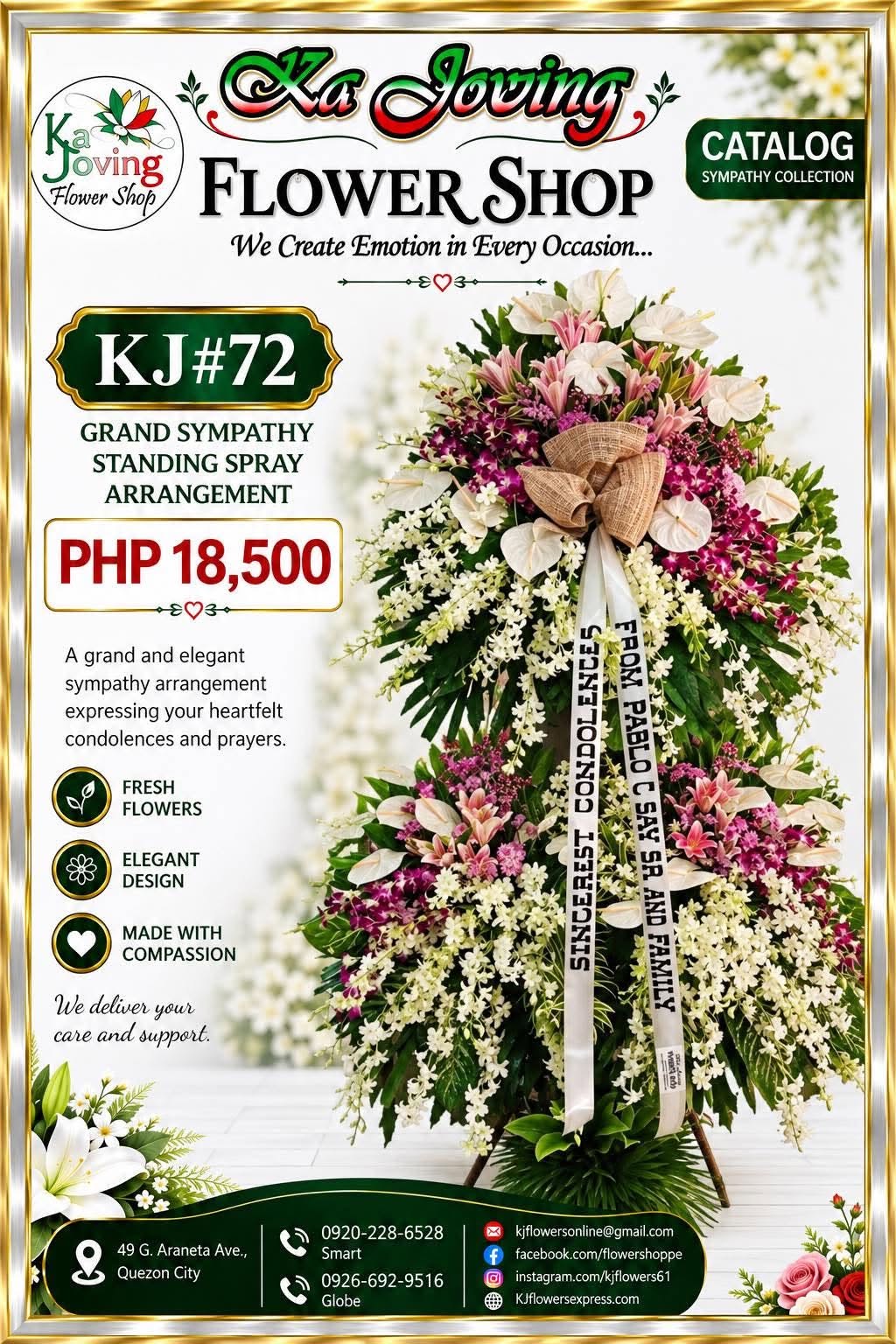 KJ#72 – Grand Pink & White Sympathy Standing Spray
