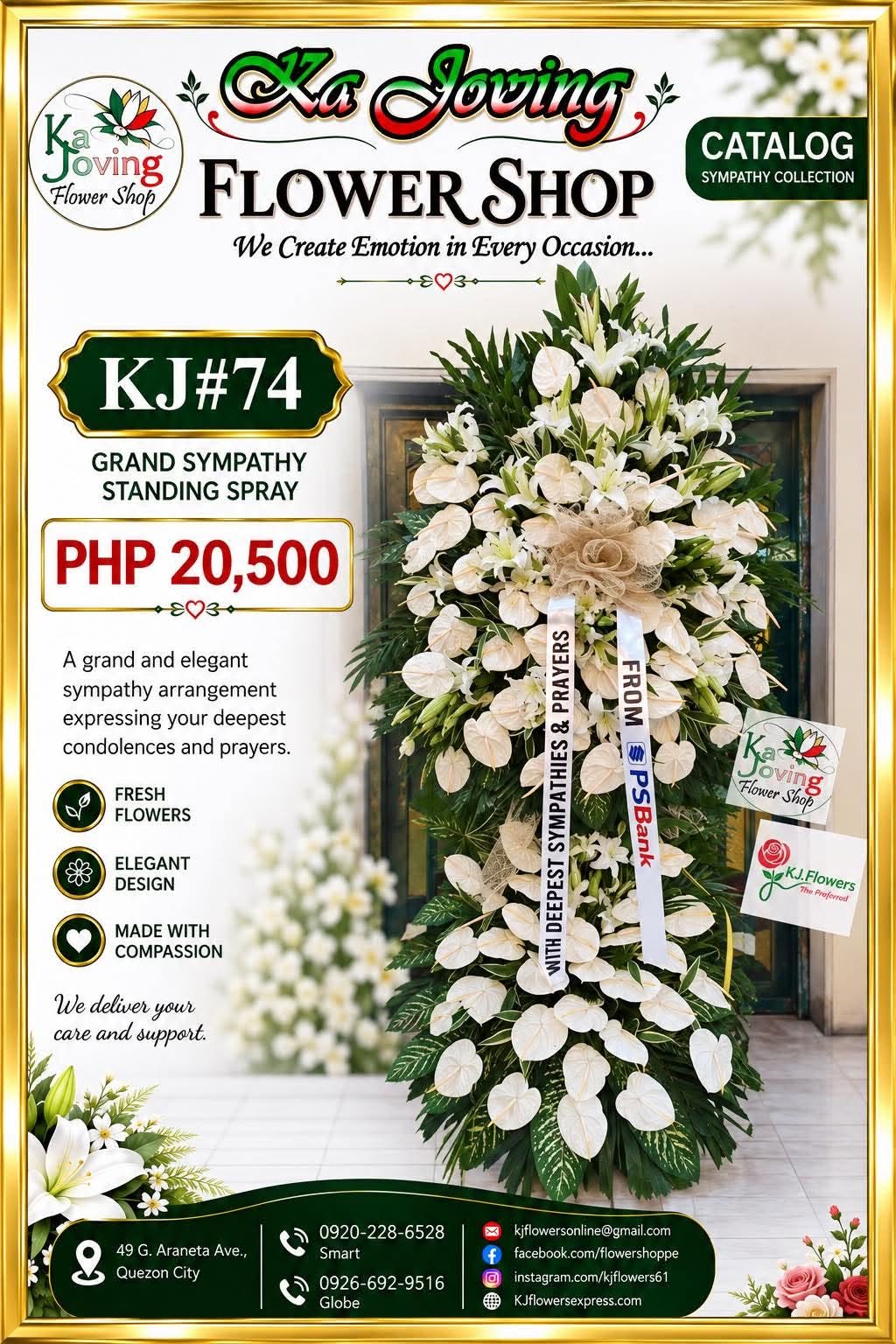 KJ#74 – Grand White Sympathy Standing Spray