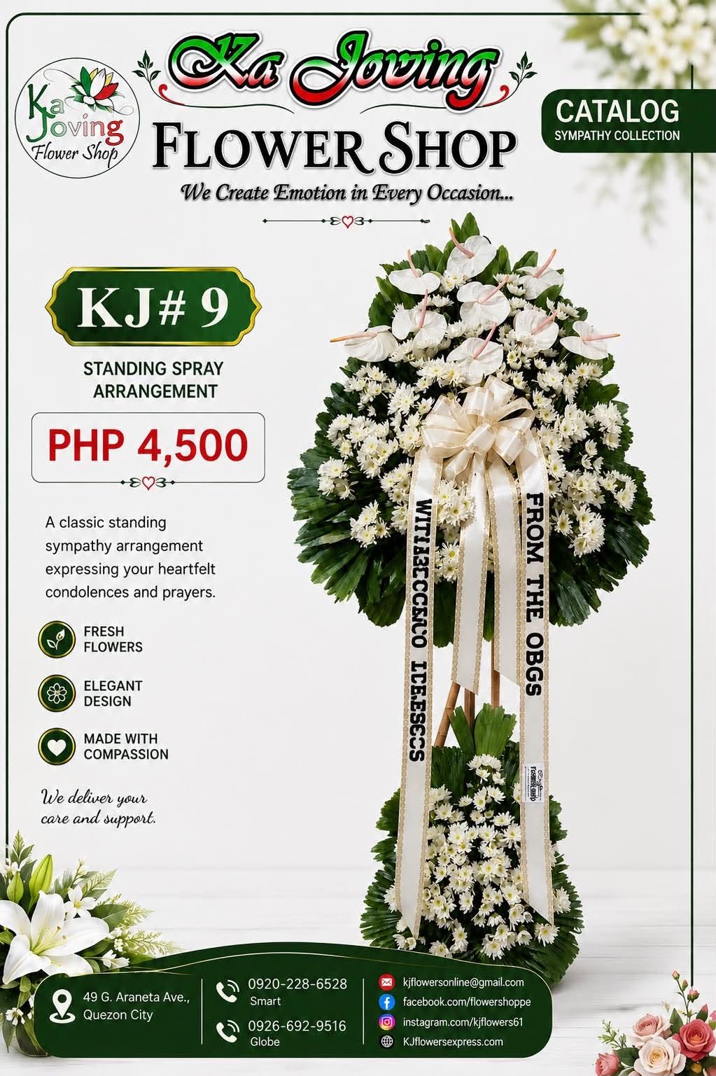 KJ#9 – Tranquil Grace White Sympathy Standing Spray